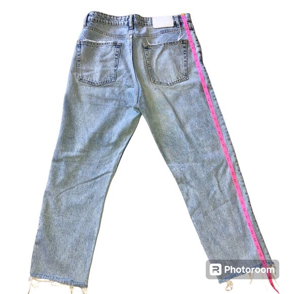 ZARA distressed light wash raw hem straight leg jeans 4 button women's size 10 - Picture 4 of 12